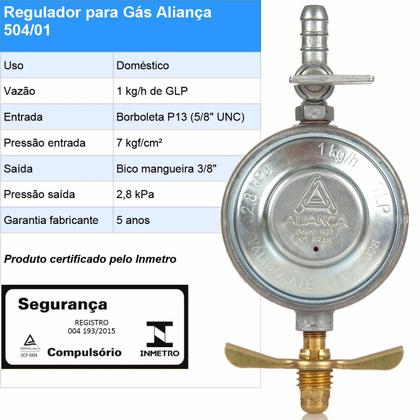 Imagem de Regulador Aliança 504/01 MÉDIO com Mangueira 1,20m (Caixa 10 Unidades)