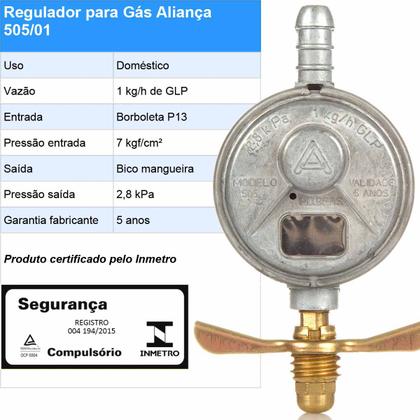 Imagem de Regulador de Gás Aliança 505/01 Doméstico com Mangueira 1,20m