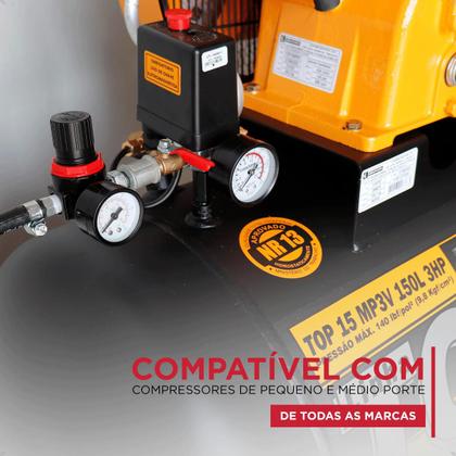 Imagem de Regulador De Pressão Para Compressor de Ar Com Manômetro PSI e Bar