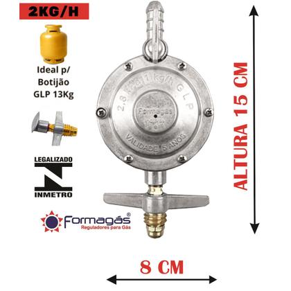 Regulador Registro Click 2kg/h inmetro mangueira inox 1metro - FORMAGÁS Imagem de Regulador Registro Click 2kg/h inmetro mangueira inox 1metro