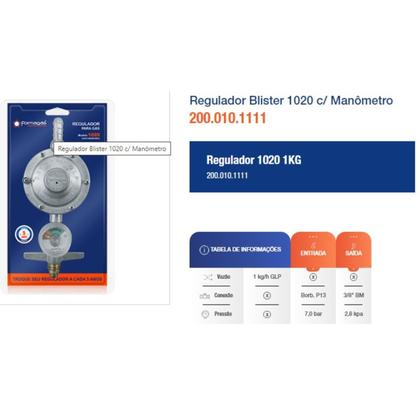 Imagem de Regulador Registro Gás Cozinha visor Kit Mangueira 2 metros