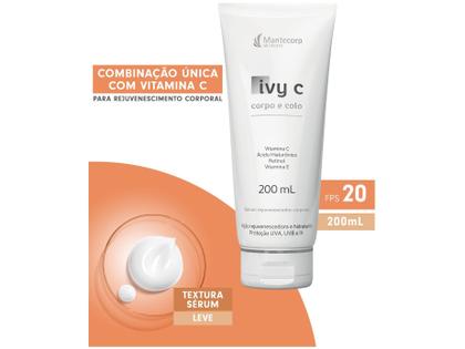 Imagem de Rejuvenescedor com Proteção Solar FPS 20 Mantecorp Skincare Ivy C Corpo e Colo