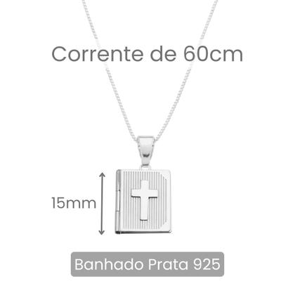 Imagem de Relicário Biblia Colar Masculino Prata Personalizado Banhado