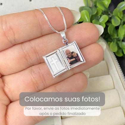 Imagem de Relicário Biblia Colar Masculino Prata Personalizado Banhado