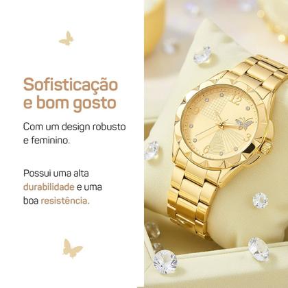 Imagem de Relogio Aco Inox Banhado Feminino + Caixa + Pulseira Colar original pingente ajustavel inoxidavel presente perola casual