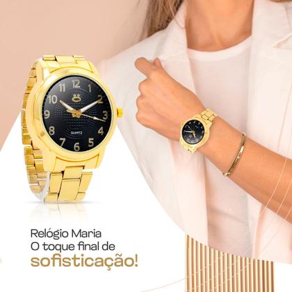 Imagem de Relogio aço inox banhado feminino + pulseira + brinco colar qualidade premium inoxidável strass presente casual dourado