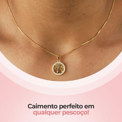 Imagem de Relogio aço inox banhado feminino + pulseira colar pingente analogico social casual dourado arvore da vida analógico