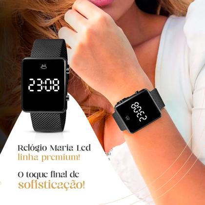 Imagem de Relogio Aço Inox Digital Preto Feminino + Caixa + Oculos Sol ajustavel pulseira ajustavel qualidade premium original led