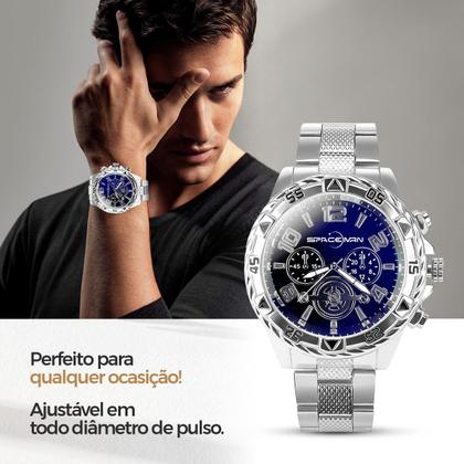 Imagem de Relogio aco inox prata masculino + cordao cruz presente qualidade premium azul inoxidavel verde religioso analogico