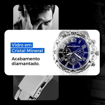 Imagem de Relogio aco inox prata masculino + cordao cruz presente qualidade premium azul inoxidavel verde religioso analogico