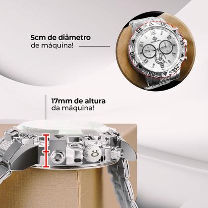 Imagem de relogio aço inox prova dagua + corrente + caixa + pulseira pesado original presente qualidade premium analogico robusto