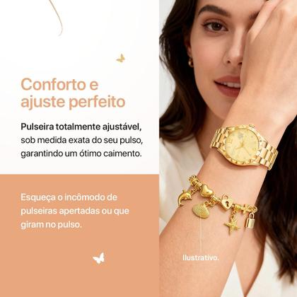 Imagem de Relogio aco inox rose + relogio feminino prova dagua dourado presente combo kit original casual redondo social banhado