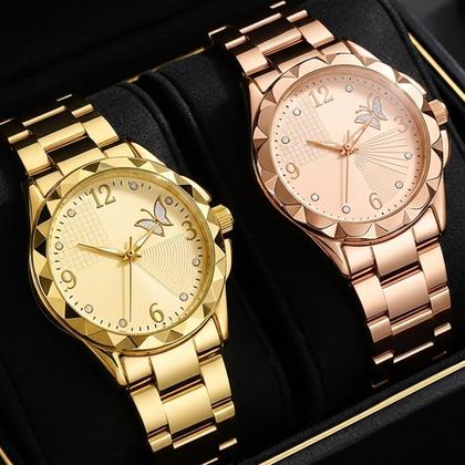Imagem de Relogio aco inox rose + relogio feminino prova dagua dourado presente combo kit original casual redondo social banhado