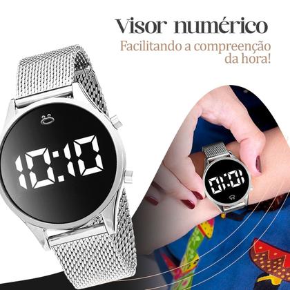 Imagem de Relogio Aço Prata Digital Feminino + Brincos Colar + Caixa ajustavel led original pulseira ajustavel silicone presente