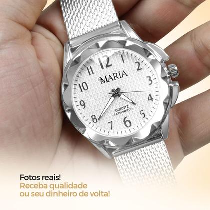 Imagem de Relogio aço prata prova dagua feminino + oculos sol + caixa protecao uv qualidade premium strass resistente moda casual