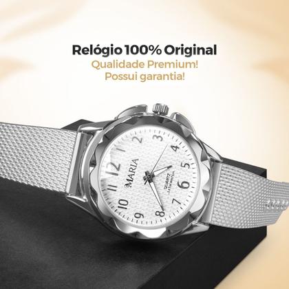 Imagem de Relogio aço prata prova dagua feminino + oculos sol + caixa protecao uv qualidade premium strass resistente moda casual