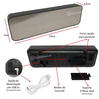 Imagem de Relógio Alarme Temperatura Despertador Tela Espelhado Formato Compacto ZB4003