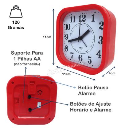 Imagem de Relógio Analógico Com Despertador Formato Quadrado Ideal Para Casa ZB2012