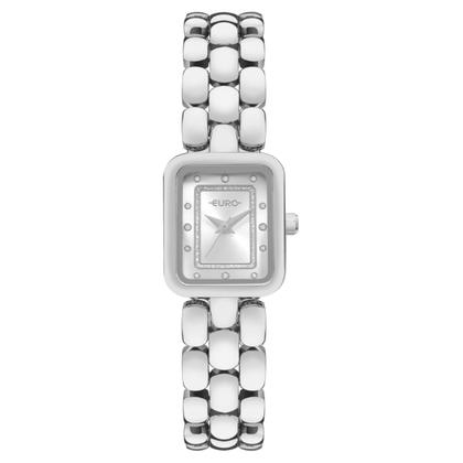 Imagem de Relógio Analógico Feminino Prata Pequeno com Caixa e Pulseira de Aço Inoxidável Quadrado Fashion Luxo Elegante Euro