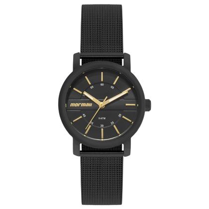 Imagem de Relógio Analógico Feminino Preto com Caixa e Pulseira de Aço Inoxidável à Prova D Água Pequeno Fashion Elegante Mormaii