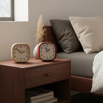 Imagem de Relógio Analógico Mesa Quadrado Madeira Silencioso