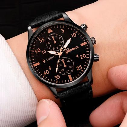 Imagem de Relógio analógico ponteiro Preto pulseira Couro Quartzo