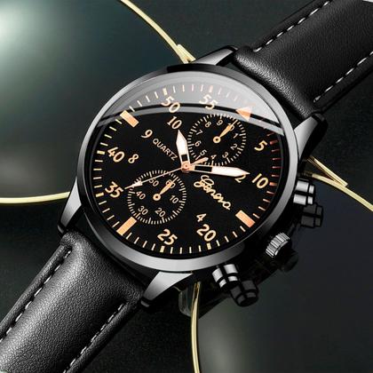 Imagem de Relógio analógico ponteiro Preto pulseira Couro Quartzo