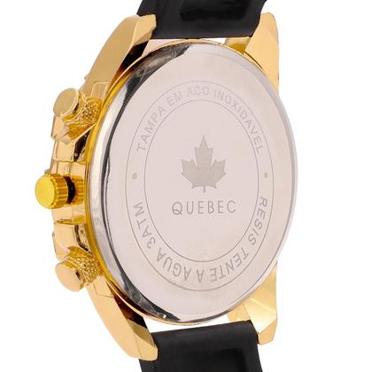 Imagem de Relógio Aprova de Água Masculino Grande Dourado Original Pulseira Silicone Preta + Carteira 