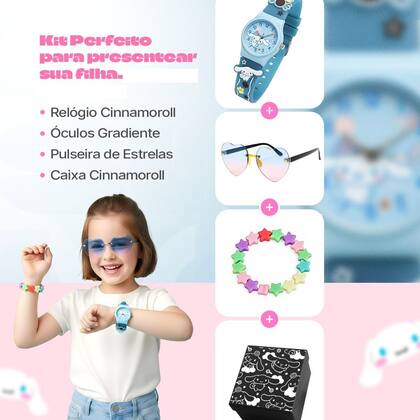 Imagem de relogio azul infantil silicone + pulseira oculos + caixa pulseira ajustavel menina presente protecao uv crianca acetato