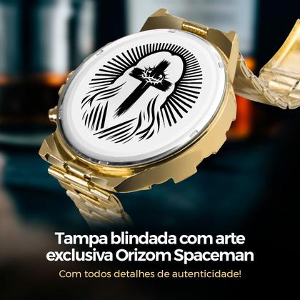 Imagem de relogio banhado dourado + pulseira + cordao grumet crucifixo casual social cruz presente aço inoxidavel religiao pesado