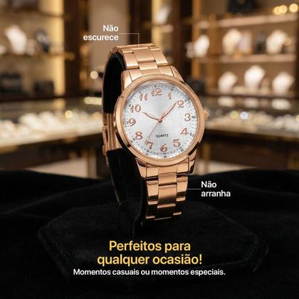 Imagem de relogio banhado feminino colar pulseira + porta joia aco presente casual silicone ajustavel rose brincos original social