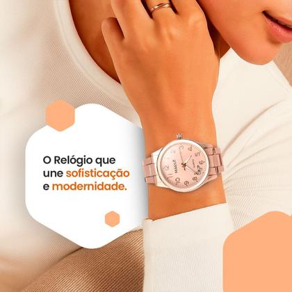 Imagem de relogio banhado feminino colar pulseira + porta joia aco presente casual silicone ajustavel rose brincos original social