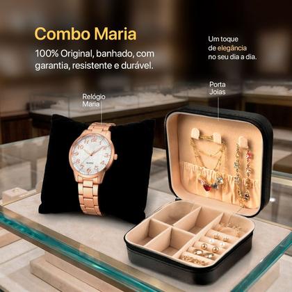 Imagem de relogio banhado feminino colar pulseira + porta joia aco presente casual silicone ajustavel rose brincos original social