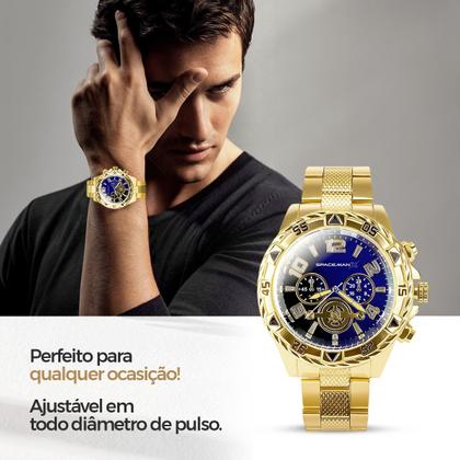 Imagem de Relogio Banhado Masculino + Cordão + Oculos Sol + Pulseira casual presente aço inoxidável proteção uv religioso social