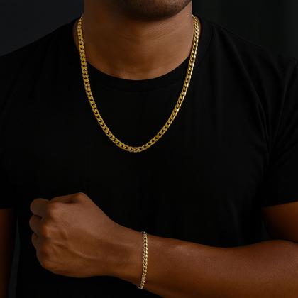 Imagem de Relogio Banhado Masculino + Cordão + Oculos Sol + Pulseira casual presente aço inoxidável proteção uv religioso social