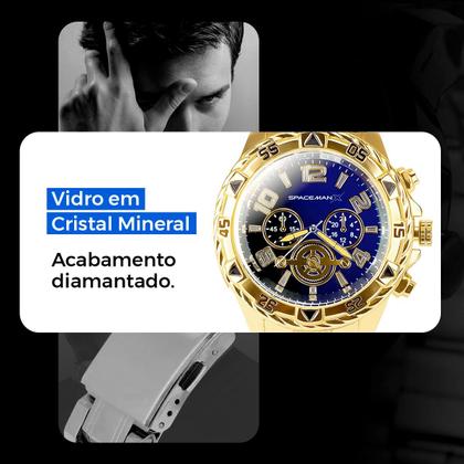 Imagem de Relogio Banhado Masculino + Cordão + Oculos Sol + Pulseira casual presente aço inoxidável proteção uv religioso social