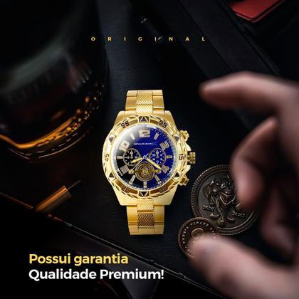 Imagem de Relogio Banhado Masculino + Cordão + Oculos Sol + Pulseira casual presente aço inoxidável proteção uv religioso social