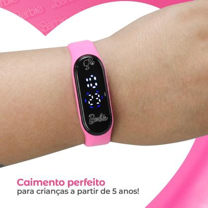 Imagem de Relogio barbie infantil digital rosa menina pulseira ajustavel a prova dagua+ colar rosa +óculos de sol presente