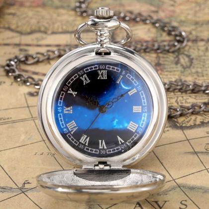 Imagem de Relógio Bolso Vintage Céu Noturno Corrente Estojo Analógico