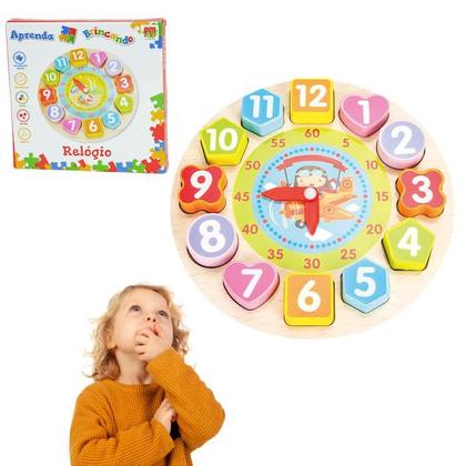Imagem de Relógio Brinquedo Didático cores Formas encaixe Aprendizado Aprenda brincando