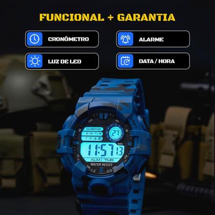 Imagem de Relogio camuflado digital masculino + oculos sol + cordão grande ajustavel original silicone preto presente esportivo