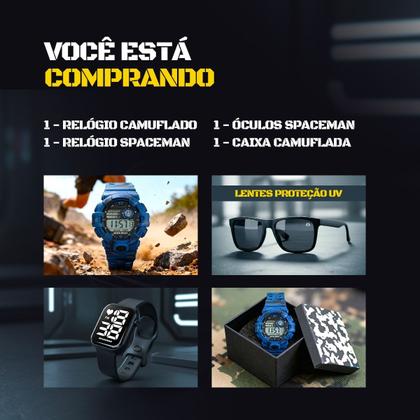 Imagem de Relogio camuflado digital masculino + oculos sol + cordão grande ajustavel original silicone preto presente esportivo