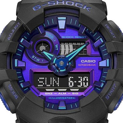 Imagem de Relógio Casio G-Shock Masculino Resistência a choques Prova dágua 200 metros Hora mundial 5 alarmes Esportivo Anadigi Analógico Digital Cronógrafo Preto GA-700VB-1ADR