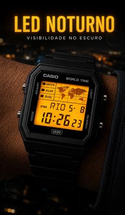 Imagem de Relógio Casio Masculino Digital Preto Original Mapa Mundi 31 Fusos Horários Cronômetro 5 Alarmes Calendário Resistente à Água