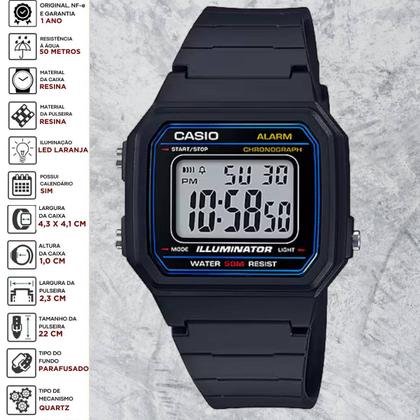 Imagem de Relógio Casio Masculino Digital Quadrado Prova Dagua 5 ATM Esportivo Preto W-217H-1AVDF