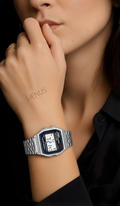 Imagem de Relógio Casio Unissex Digital De Pulso Vintage Clássico Prata Com Pulseira Em Aço Inoxidável Resistente A àgua Original