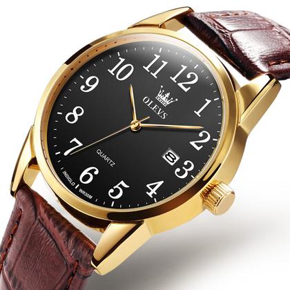 Imagem de Relógio Casual Olevs Masculino Gold + Colar Argola Kit