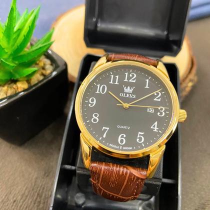 Imagem de Relógio Casual Olevs Masculino Gold + Colar Argola Kit