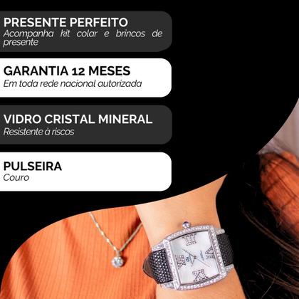 Imagem de Relógio Champion Ana Hickmann Analógico Couro Aço Prata AH28259Q Kit Colar e Brincos