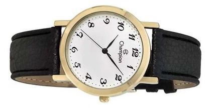 Imagem de Relogio champion analogico branco couro preto ch22162m